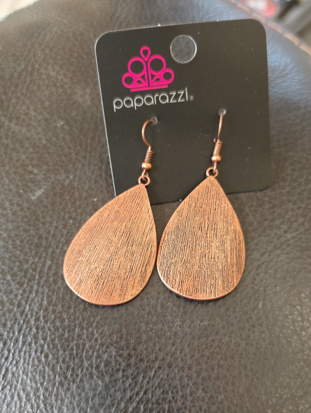 Paparazzi Copper-Tone Textured Teardrop Dangle Earrings - Brown